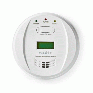 Détecteur de Monoxyde de Carbone CO écran Alarme 85dB 2 piles AA incluses Bouton Test/Silence Nedis - blanc 5412810334889