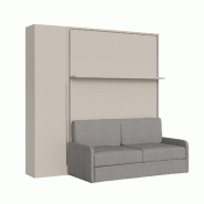 Itamoby Lit Escamotable Vertical Français Versia Sofà 140 Avec Canapé, Étagère Et Armoire 1 Porte Gauche Argilla - beige 8050598909645