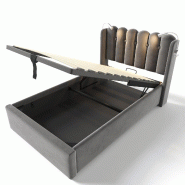 Merax Lit rembourré , lit coffre hydraulique avec liseuse et fonction de chargement 90x200cm, velours, gris - gris multi-matériau AB20293334G