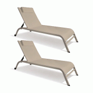 Now's Home - Lot 2 chaises longue en acier et textilène taupe napoli - 3256390254623