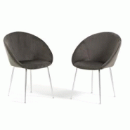 RATTATAN Lot de 2 chaises d’intérieur en tissu doux, pieds en métal, style moderne, pour cuisine, salle à manger ou bureau – IRIS – Gris fonc