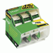 Scotch Lot de 2+1 rubans adhésifs Magic 810, invisible, 19mm x 33m, en dévidoir - 8-1975 C3/2