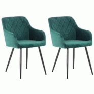 Décoshop26 - Lot de 2 chaises de salle à manger coutures en losanges style retro chic en tissu velours vert en pieds en métal noir 10_0001561 - noi Décoshop26 - Lot de 2 chaises de salle à manger coutures en losanges style retro chic en tissu velours vert en pieds en métal noir 10_0001561 - noi