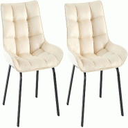 Décoshop26 - Lot de 2 chaises de salle à manger en velours crème généreusement rembourrée piètement en métal noir 10_0007567 - beige métal 30