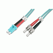 DIGITUS Câble de brassage multimode OM 3 à fibre optique, LC / ST, 2 x ST - LC Duplex, 3 m, aqua - 4016032249290