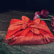 Furoshiki Grains de lumière rouge/or réutilisable 35x35 cm