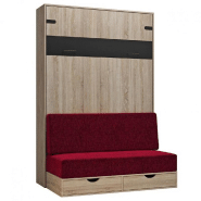 Lit escamotable style industriel KEY  SOFA chêne bandeau noir canapé rouge 140*200 cm