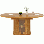 Merax table à manger extensible 118-158 cm, ronde effet noyer avec rangement, portes vitrées et poignées métal - marron multi-matériau N620CZ260206D