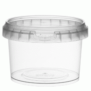 Pot rond transparent avec couvercle inviolable 280cc D9,5x6,5cm - par 475