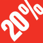 Sticker remise -20% 3.3x3.3cm blanc/rouge - par 500 - étiquettes adhésives soldes