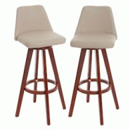 Décoshop26 - Lot de 2 tabourets de bar chaises comptoir rotatif en PVC crème et bois 04_0007455 - 3000262134335