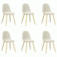 Décoshop26 - Set de 6 chaises de salle à manger en velours crème couture losange pieds en fer doré DEC025663 - 3000255377275 Décoshop26 - Set de 6 chaises de salle à manger en velours crème couture losange pieds en fer doré DEC025663 - 3000255377275