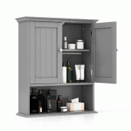 Helloshop26 - Meuble de salle de bain armoire murale 60 x 19 x 71 cm gain de place étagères réglables moderne en mdf gris 20_0017101 - 3000231681372