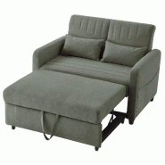 Merax canapé-lit 2 places convertible, dossier réglable 3 positions, coton-lin, 2 coussins, vert-gris - vert multi-matériau WF256204205A Merax canapé-lit 2 places convertible, dossier réglable 3 positions, coton-lin, 2 coussins, vert-gris - vert multi-matériau WF256204205A