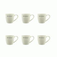 Novastyl - Lot 6 Tasses Bonjour 20cl En Gres Blanc - 3256391044599 Novastyl - Lot 6 Tasses Bonjour 20cl En Gres Blanc - 3256391044599