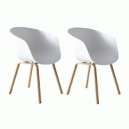 SalesFever Ensemble de 2 chaises coquille | Siège baquet en plastique | Cadre en métal aspect bois | L 54,5 x P 54 x H 77,5 cm | blanc - blanc multi SalesFever Ensemble de 2 chaises coquille | Siège baquet en plastique | Cadre en métal aspect bois | L 54,5 x P 54 x H 77,5 cm | blanc - blanc multi