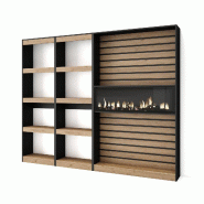 SKRAUT HOME Étagère Bibliothèque, 230x186x25cm, Salon Salle à manger Bureau, Cheminée électrique XXL, Chêne et noir - beige Bois manufacturé 86_8