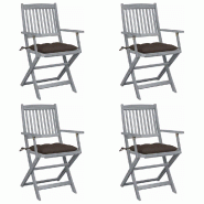 VidaXL Chaises Pliables D Extérieur Lot De 4 Et Coussins Bois D Acacia - gris 3064532