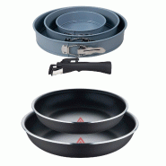 BERGNER - Jeu de 2 poêles Ø22/26 cm en aluminium embouti noir avec poignée amovible avec jeu de 3 moules de four ronds Ø12/Ø18/Ø22 cm - PK9617
