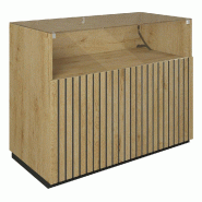 Comptoir vitrine côté bois Vertigo T03 MDF noir et chêne clair 120x60x93cm
