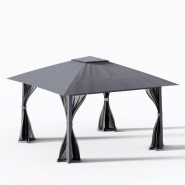 COSTWAY Pavillon 4x4m, pop-up, 4 moustiquaires, double toit, sac, imperméable, stable, hivernal, gris. - gris métal ZB34504SD