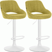 Décoshop26 - Lot de 2 tabourets de bar réglables en tissu vert dossier ajouré et pied métal blanc 10_0006541 - blanc métal 3000265627650