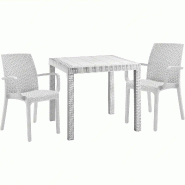 Ensemble de 2 fauteuils avec une table carrée en rotin blanc - blanc plastique polypropylène 8050054388540