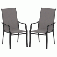 Helloshop26 - Lot de 2 chaises de jardin 56 x 73 x 101 cm confort ergonomique structure métal moderne en tissu maillé marron   noir 20_0012137 - noi