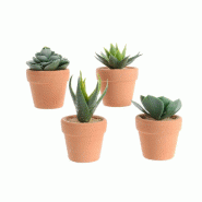 Plante grasse artificielle - 4 modèles au choix - pot en terre cuite Ø 6 x H.10cm