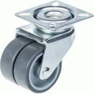 Roulette double 50mm 2" caoutchouc gris pivotante capacité 70kg Roulette double 50mm 2" caoutchouc gris pivotante capacité 70kg