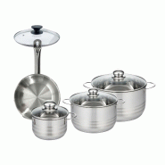 Set 1 poêle 20 cm en inox et 1 couvercle verre, 3 faitouts inox 16, 20 et 24 cm Fackelmann Eterna - gris inox 3176239935134
