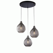 BeLight Lampe à suspension Diamante en fer noir et structure chromée avec câbles réglables et diffuseurs en verre soufflé miroir gris - gris 8057 BeLight Lampe à suspension Diamante en fer noir et structure chromée avec câbles réglables et diffuseurs en verre soufflé miroir gris - gris 8057