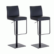 CLP Lot de 2 tabourets de bar Panama recouverts de similicuir Noir /Noir - noir polyester 307850