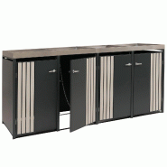 Décoshop26 - Abri pour 4 poubelles avec bac à plantes coffre poubelles 125 x 260 x 84 cm en métal anthracite aspect bois clair 04_0009314 - métal