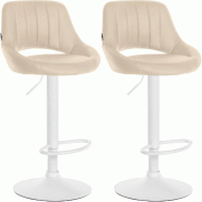 Décoshop26 - Lot de 2 tabourets de bar chaises hautes réglables en PVC crème dossier ajouré et pied métal blanc 10_0006798 - beige métal 3000265771605