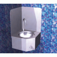 Lave-main mural d'angle avec dosseret - acier inoxydable - 350x350x205 mm - commande fémorale Lave-main mural d'angle avec dosseret - acier inoxydable - 350x350x205 mm - commande fémorale