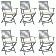 VidaXL Chaises Pliables D Extérieur Lot De 6 Et Coussins Bois D Acacia - beige 3065409