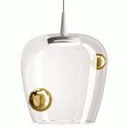 Zafferano Bilia Lampe à suspension LED 2700K 8W, design en cloche en verre borosilicate soufflé, finition Blanc et Or antique, diamètre 27cm - dor�