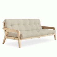 CANAPÉ CONVERTIBLE FUTON GRAB PIN NATUREL COLORIS BEIGE COUCHAGE 130 CM.