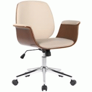 CLP Fauteuil de bureau Kemberg en similicuir avec coque d'assise en bois Noyer / Crème - beige Bois manufacturé 316797 CLP Fauteuil de bureau Kemberg en similicuir avec coque d'assise en bois Noyer / Crème - beige Bois manufacturé 316797