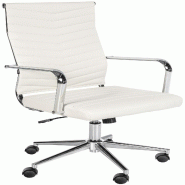 Décoshop26 - Fauteuil de bureau design ergonomique inclinaison intégrée avec accoudoirs en similicuir blanc et métal chromé 10_0007073 - blanc m�