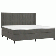 Décoshop26 - Cadre de lit LED avec sommier tête de lit matelas surmatelas 200x200 cm tissu velours gris foncé TDL0207689 - gris 3001222188009