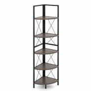 Helloshop26 - Étagère d'angle à 5 niveaux 35,5 x 35,5 x 159,5 cm rangement ouvert stable style industriel en métal gris chêne 20_0014749 - 300022