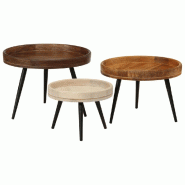 Tables basses rondes 3 pcs bois de manguier massif Modèle Atlas Horizon Plus - 352033