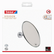 Tesa VISIOON - Miroir Mural Grossissant 3x - Miroir Maquillage Rond pour Montage Facile - Fixation Sans Percer sur Carrelage, Métal et Autres - argen