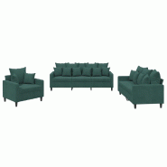 VidaXL Ensemble de canapés 3 pcs avec coussins Vert foncé Velours Modèle AbriMini 67 - 3201682