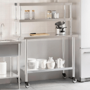 Vidaxl table de travail de cuisine avec étagère 110x55x150 cm inox 3208906