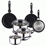 WellHome - Batterie de cuisine de 5pc en acier inoxydable avec 3 poêles Ø16/20/24cm Noir en aluminium pressé - multi-matériau PK8197