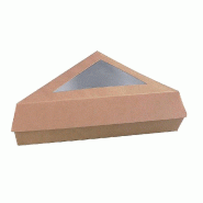 Boîte triangle brune à fenêtre 15,5x13x4,5cm - par 50 - en carton brun et intérieur blanc