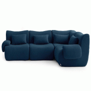 Canapé d'angle modulaire MILYSOFA SOFATIME 4 places Tissu fine bouclette Bleu profond - MS-TIME-4C-DB